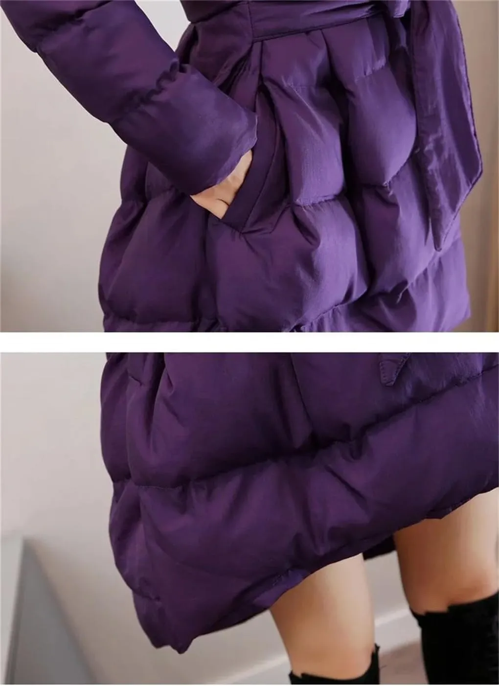 Jackets for Women Long Coat Women Parkas Warm Padded Cotton Jacket with Belt Womens Clothing Outwear