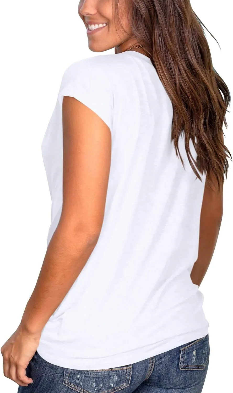 Jescakoo Women's Short Sleeve Round Neck T Shirt Front Twist Tunic Tops Casual Loose Fitted