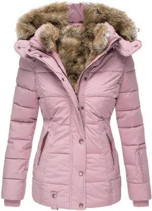 JEsilunmaMY Women's Winter Military Hooded Coats Long Sleeve Slim Fit Fleece Parkas Anoraks Warm Thicken Cotton Puffer Jacket