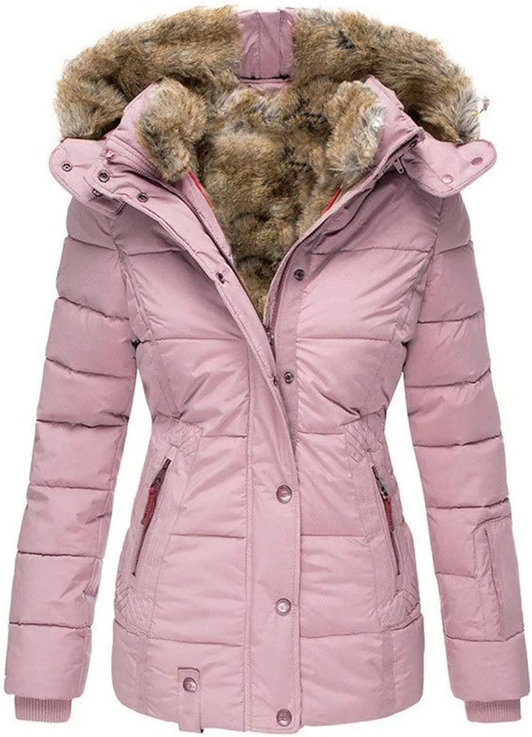 JEsilunmaMY Women's Winter Military Hooded Coats Long Sleeve Slim Fit Fleece Parkas Anoraks Warm Thicken Cotton Puffer Jacket