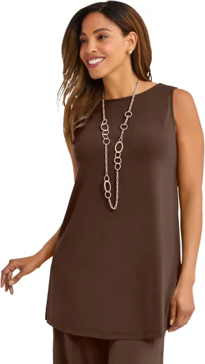 Jessica London Women's Plus Size Knit Tunic Tank Long Sleeveless Blouse
