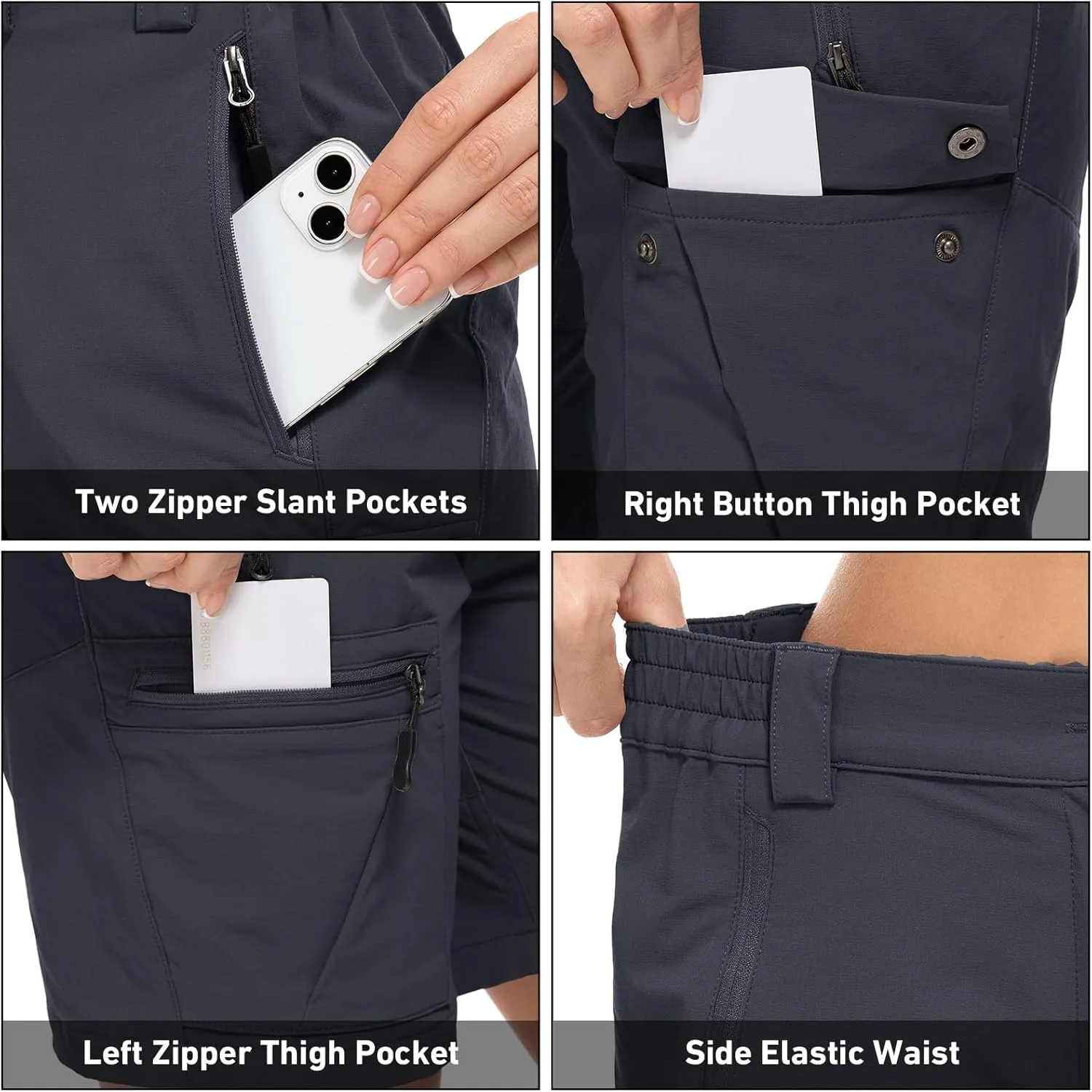 Jessie Kidden Womens Stretch Cargo Hiking Shorts Quick Dry Elastic Waist 7" Casual Shorts for Women