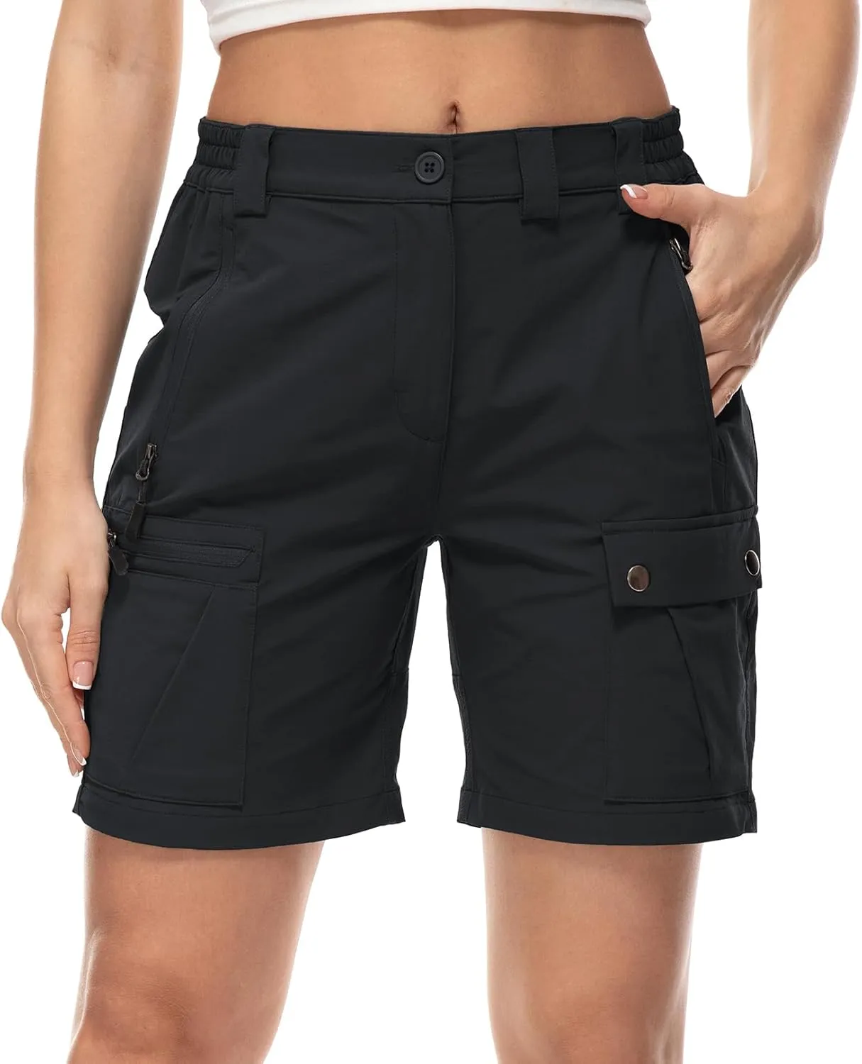 Jessie Kidden Womens Stretch Cargo Hiking Shorts Quick Dry Elastic Waist 7" Casual Shorts for Women