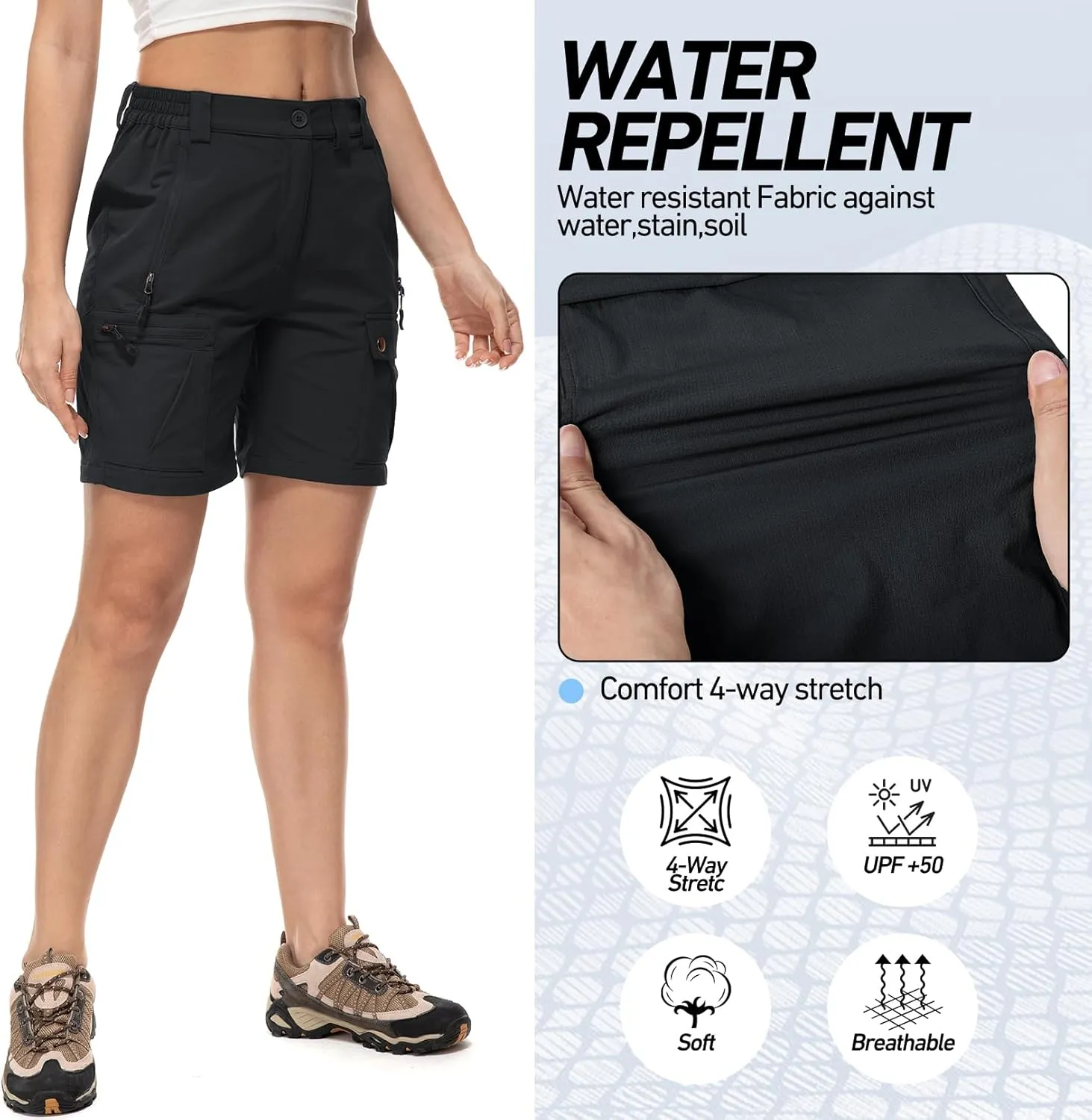 Jessie Kidden Womens Stretch Cargo Hiking Shorts Quick Dry Elastic Waist 7" Casual Shorts for Women