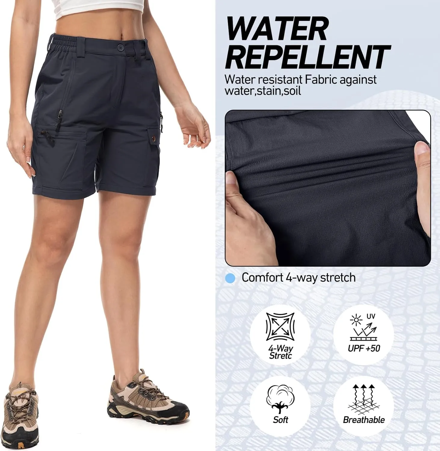 Jessie Kidden Womens Stretch Cargo Hiking Shorts Quick Dry Elastic Waist 7" Casual Shorts for Women