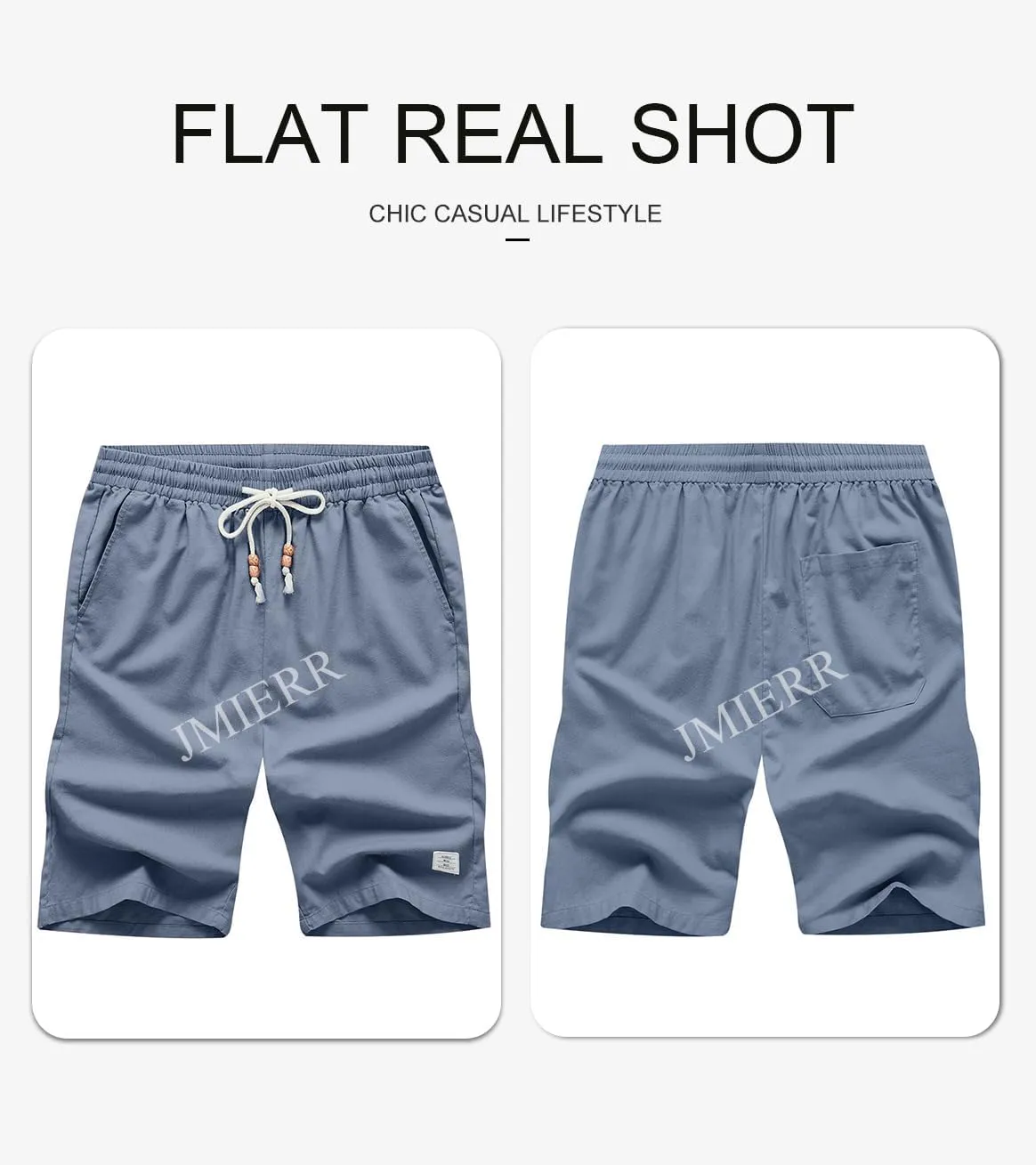 JMIERR Mens Shorts Linen Cotton 7" Casual Elastic Waist Drawstring Lightweight Summer Beach Shorts with Pockets