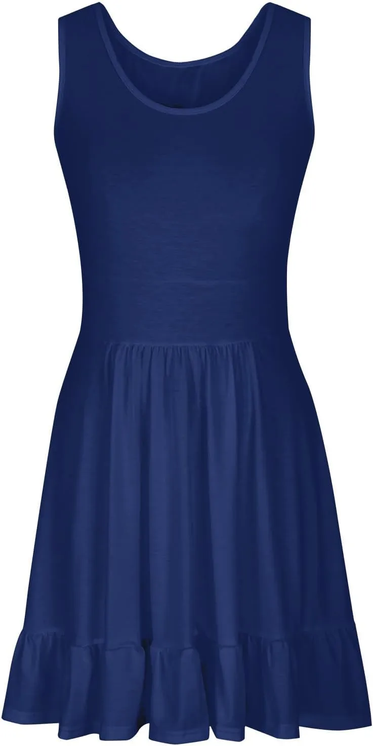 JOAU Women's Summer 2024 Beach Casual Sleeveless Crew Neck Tank Dress Loose Pleated Empire Waist Ruffle Hem Mini Sundress
