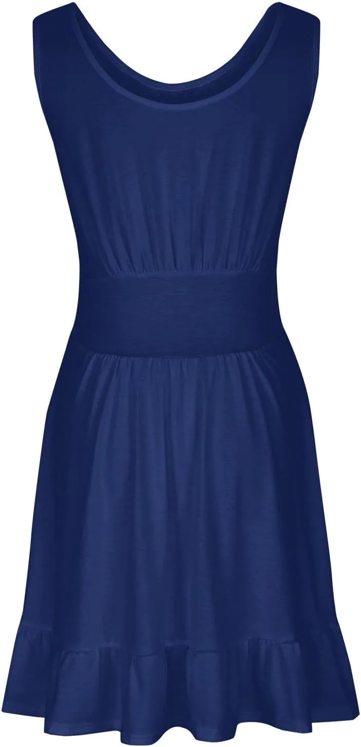 JOAU Women's Summer 2024 Beach Casual Sleeveless Crew Neck Tank Dress Loose Pleated Empire Waist Ruffle Hem Mini Sundress