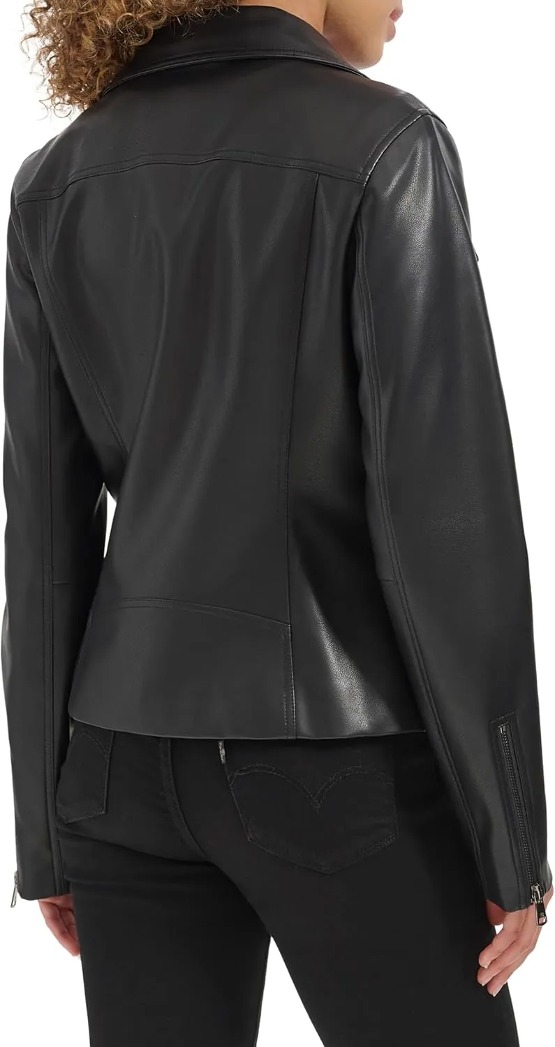 Kenneth Cole Women's Faux Leather Zip Jacket with Envelope Collar