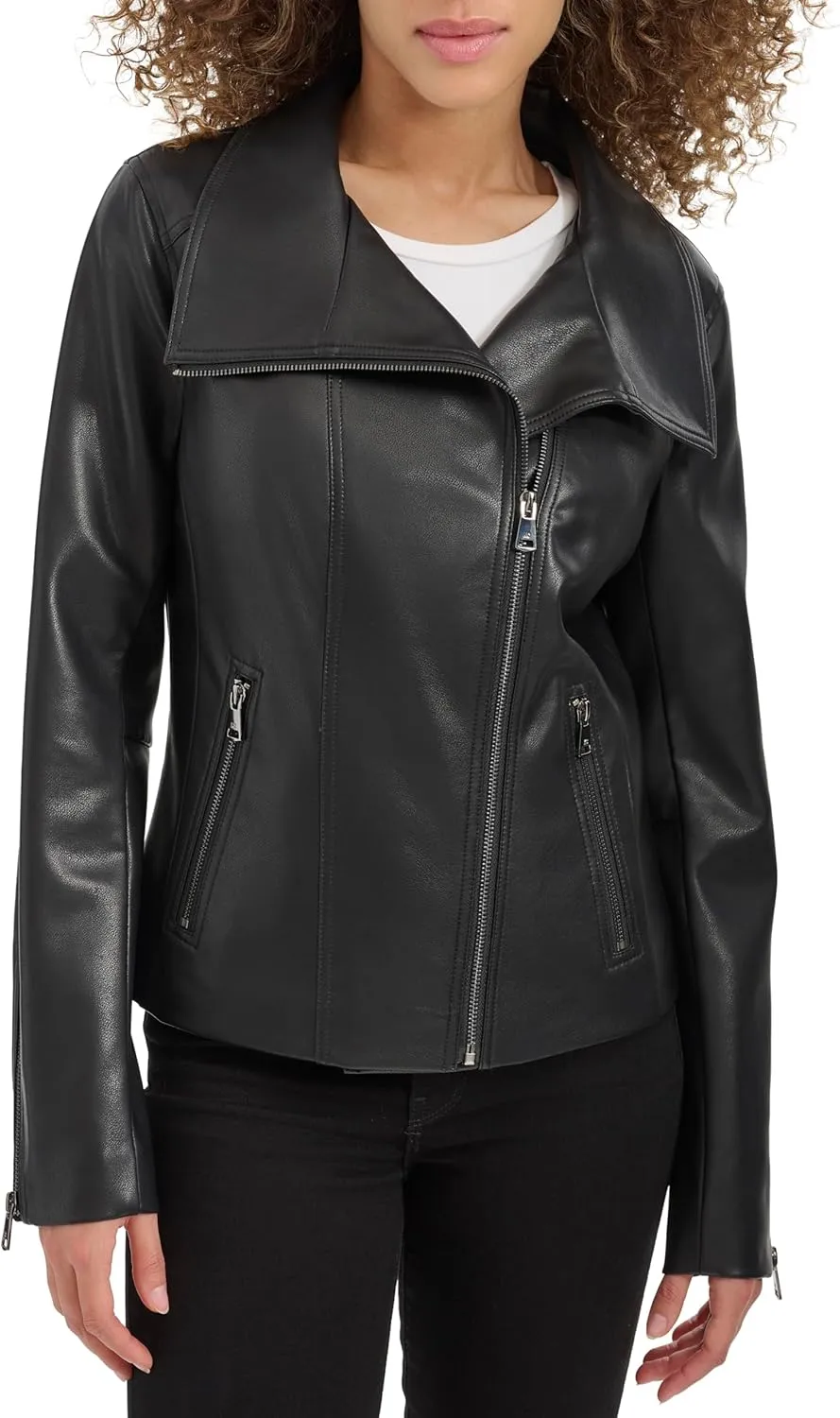 Kenneth Cole Women's Faux Leather Zip Jacket with Envelope Collar