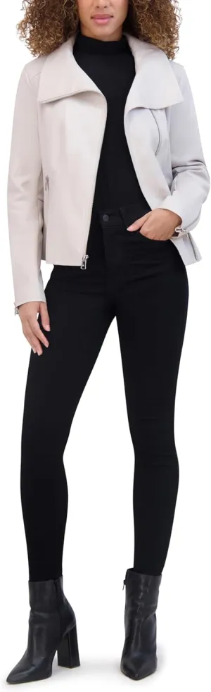 Kenneth Cole Women's Faux Leather Zip Jacket with Envelope Collar