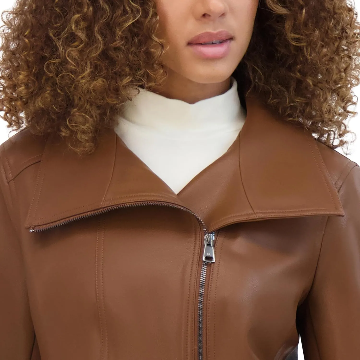Kenneth Cole Women's Faux Leather Zip Jacket with Envelope Collar