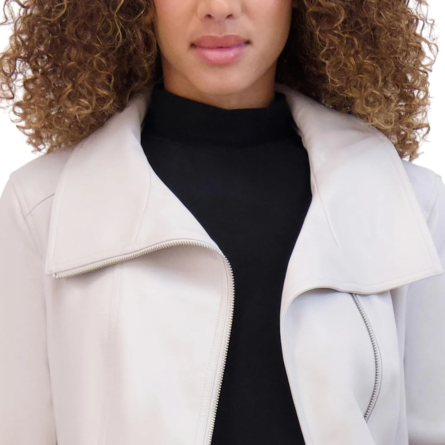 Kenneth Cole Women's Faux Leather Zip Jacket with Envelope Collar