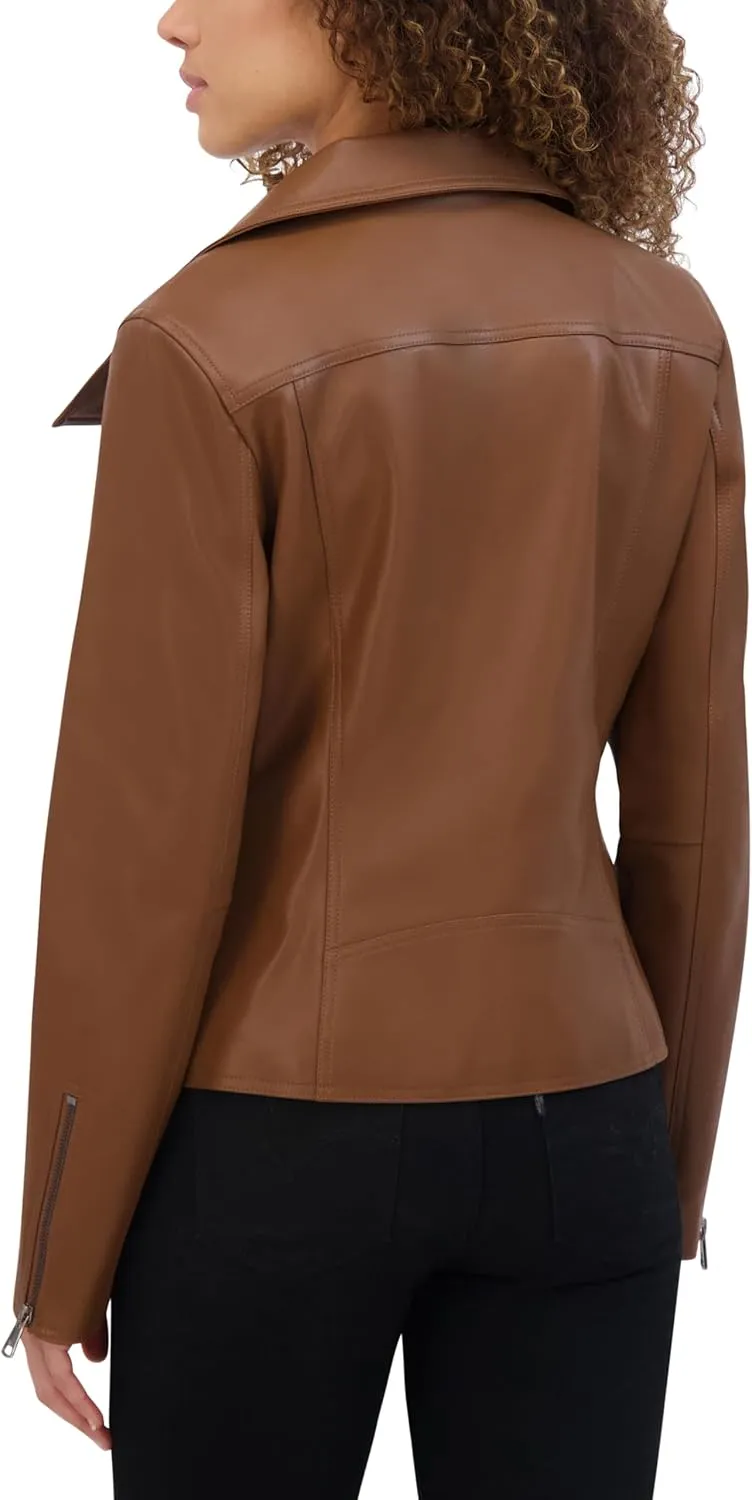 Kenneth Cole Women's Faux Leather Zip Jacket with Envelope Collar