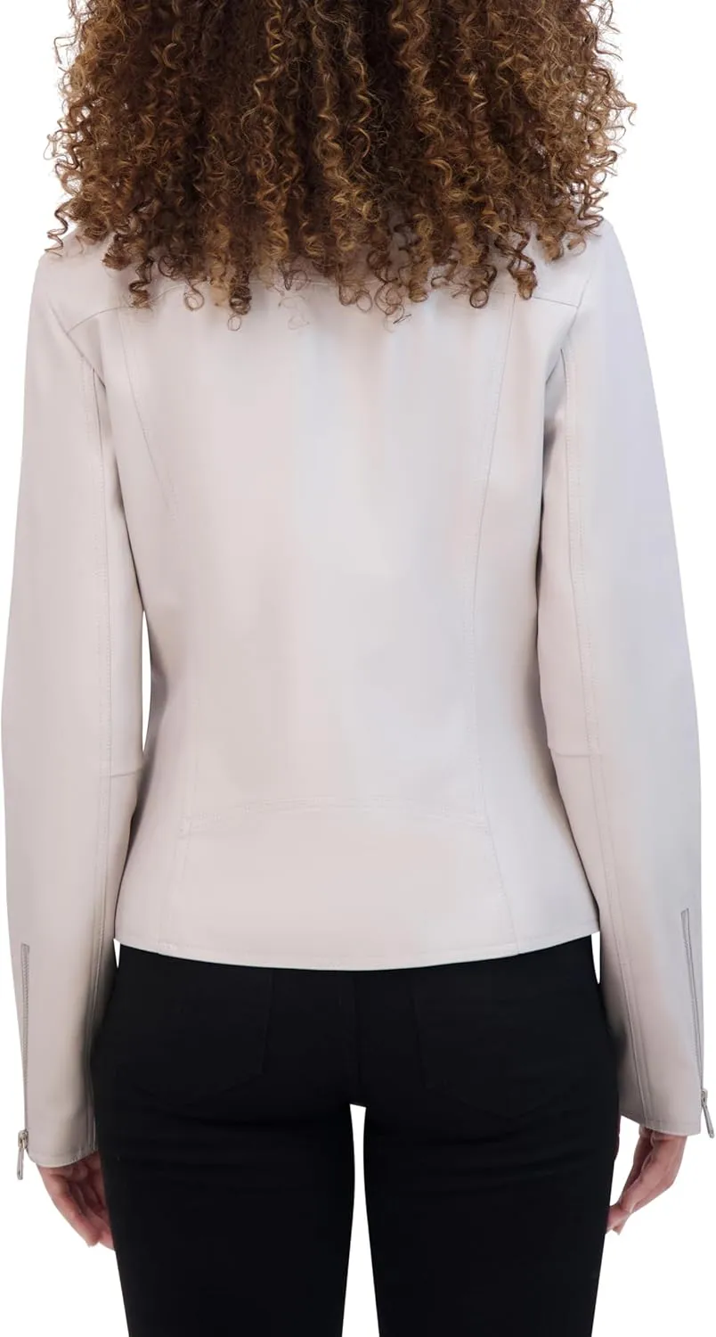 Kenneth Cole Women's Faux Leather Zip Jacket with Envelope Collar