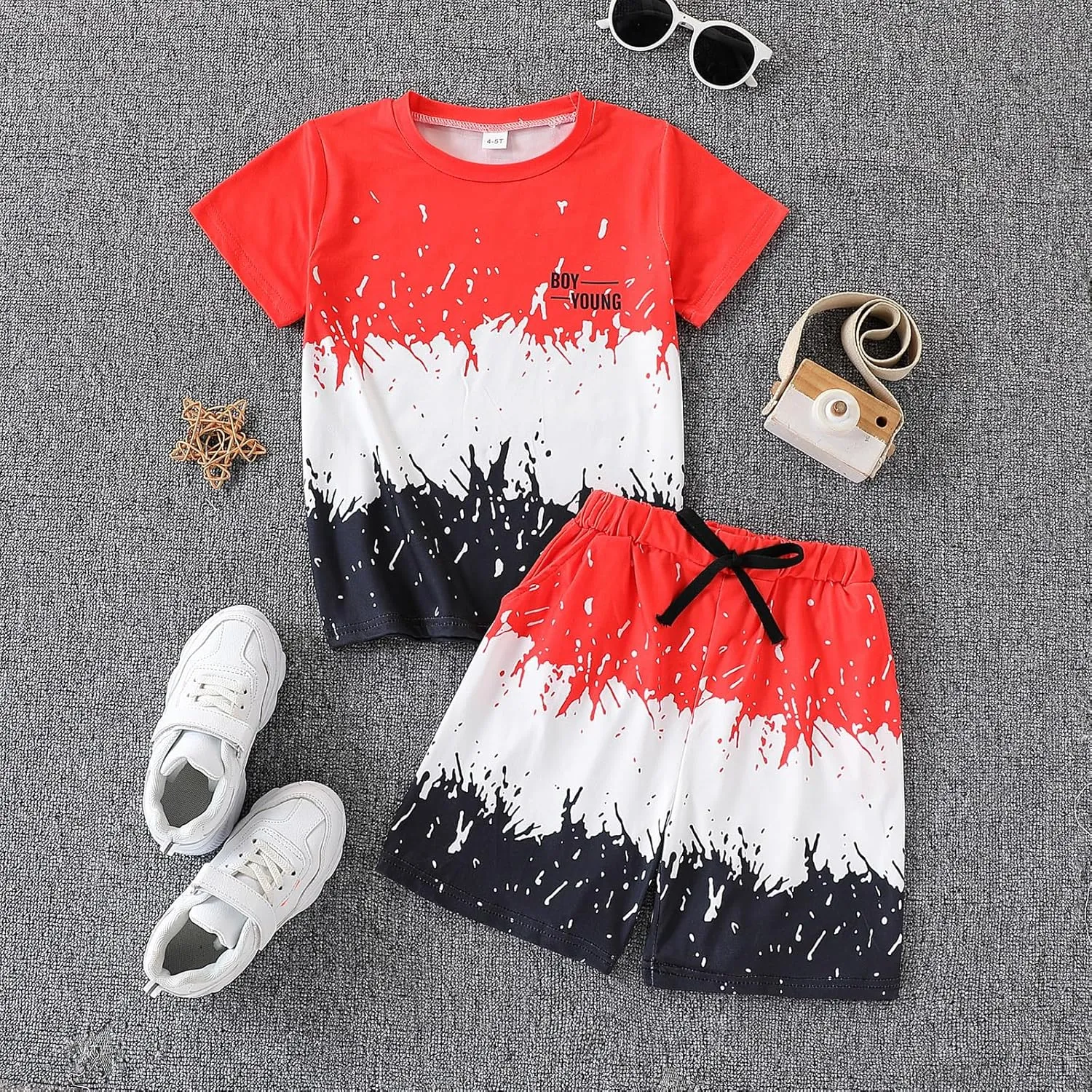 Kids Tween Boy Casual Clothing Set Letter Graphic Colorblock Tee  Shorts Summer Clothing Set