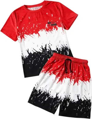 Kids Tween Boy Casual Clothing Set Letter Graphic Colorblock Tee  Shorts Summer Clothing Set