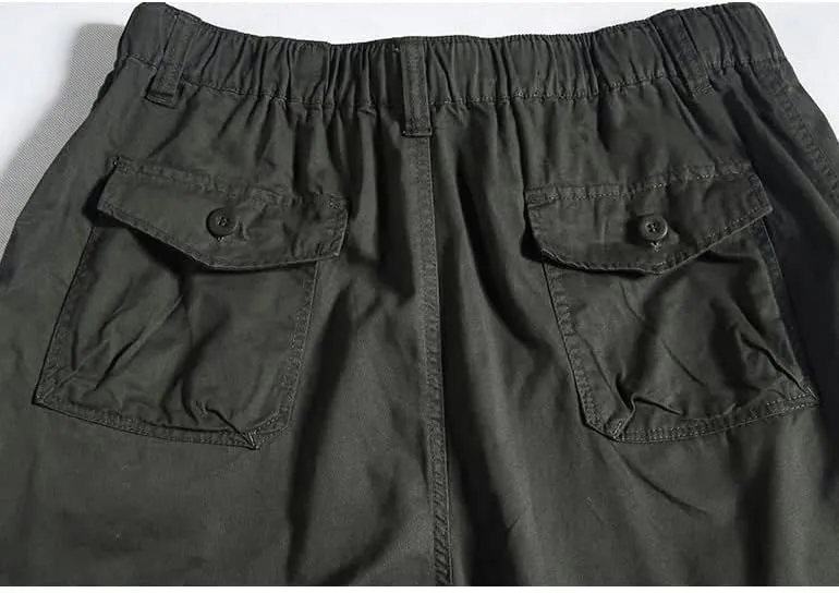 Kinghua Baggy Cargo Shorts for Men Elastic Waist Loose Fit Cotton Twill Below Knee Long Shorts