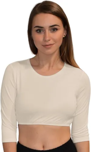Kosher Casual Women's Modest High Neck Cropped Layering Shell - Viscose Spandex 3-4 Sleeve Base Pullover Top