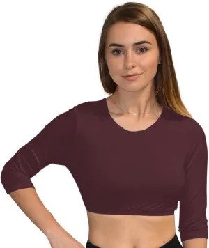Kosher Casual Women's Modest High Neck Cropped Layering Shell - Viscose Spandex 3-4 Sleeve Base Pullover Top