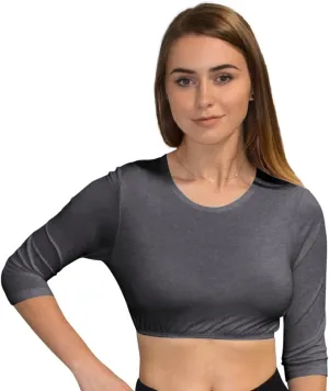 Kosher Casual Women's Modest High Neck Cropped Layering Shell - Viscose Spandex 3-4 Sleeve Base Pullover Top