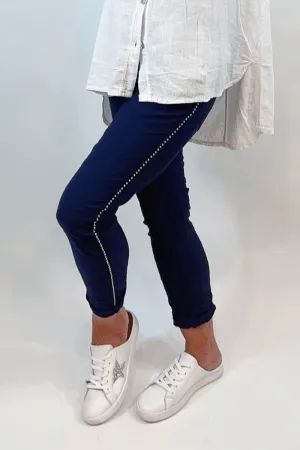 La Strada Stretch Jogger Elastane Viscose Pants NAVY