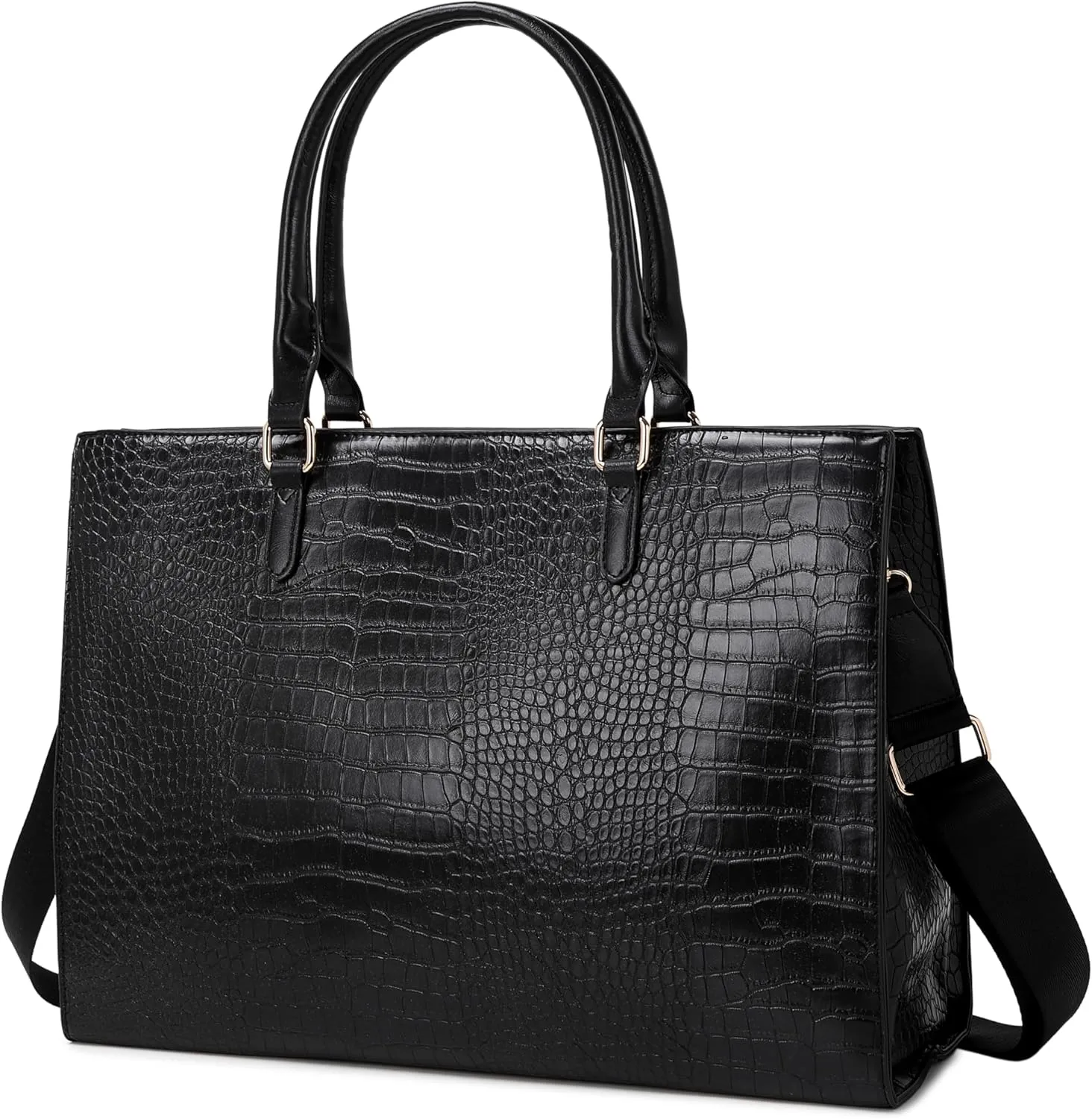 Laptop Bag for Women 17 inch Casual Work Bags for Women with USB Charging Port Laptop Tote Bag for Women with Clutch Purse (Black Crocodile)