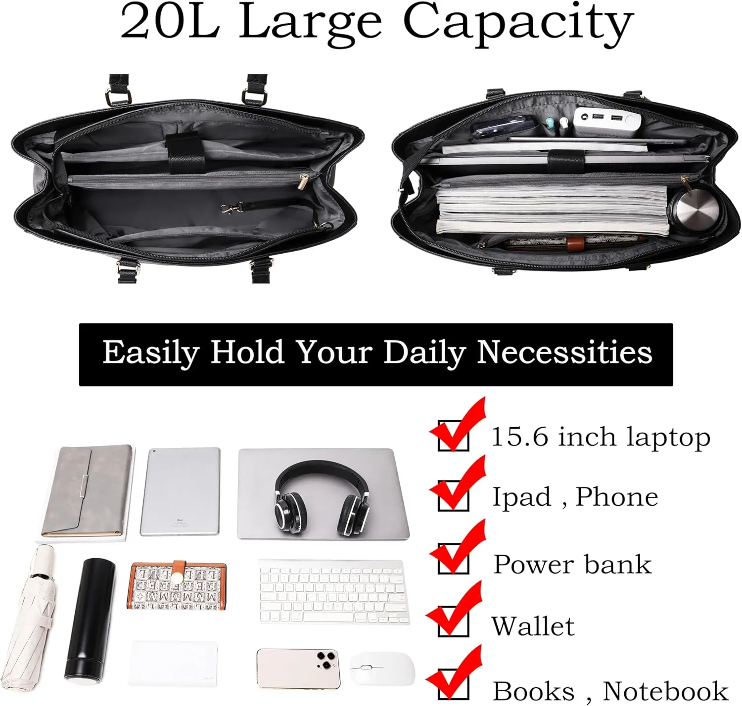 Laptop Bag for Women 17 inch Casual Work Bags for Women with USB Charging Port Laptop Tote Bag for Women with Clutch Purse (Black Crocodile)
