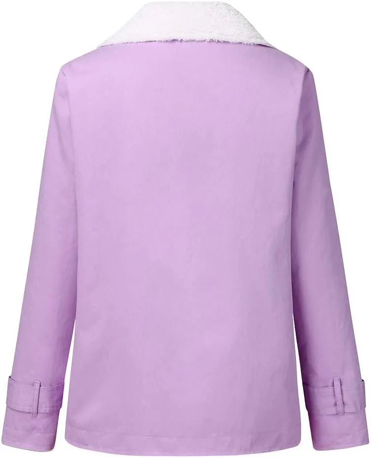 LCMTWX Fuzzy Fleece Jackets for Women Lapel Single Breasted Long Sleeve Plus Size Outwear Fuzzy Faux Shearling Zipper Plus