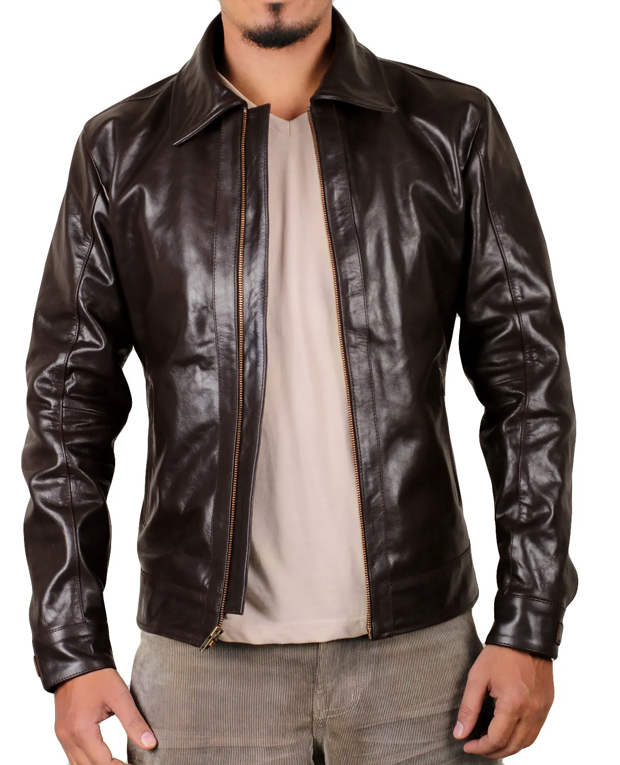 Leather Jackets Hub Mens Genuine Cowhide Leather Jacket (Black, Aviator Jacket) - 1501037