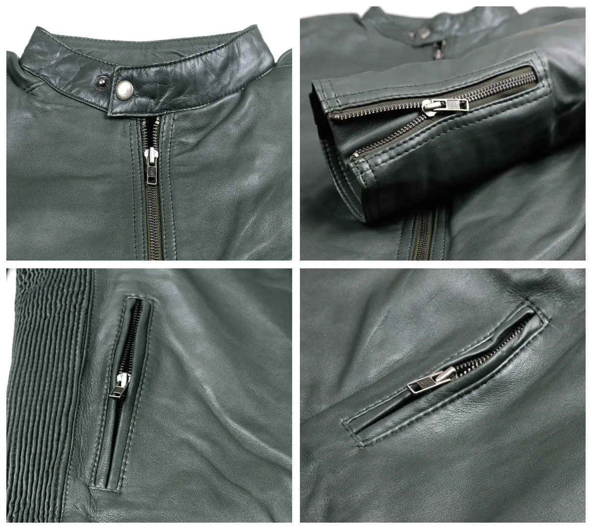 Leather Jackets Hub Mens Genuine Lambskin Leather Jacket (Black, Racer Jacket) - 1501008