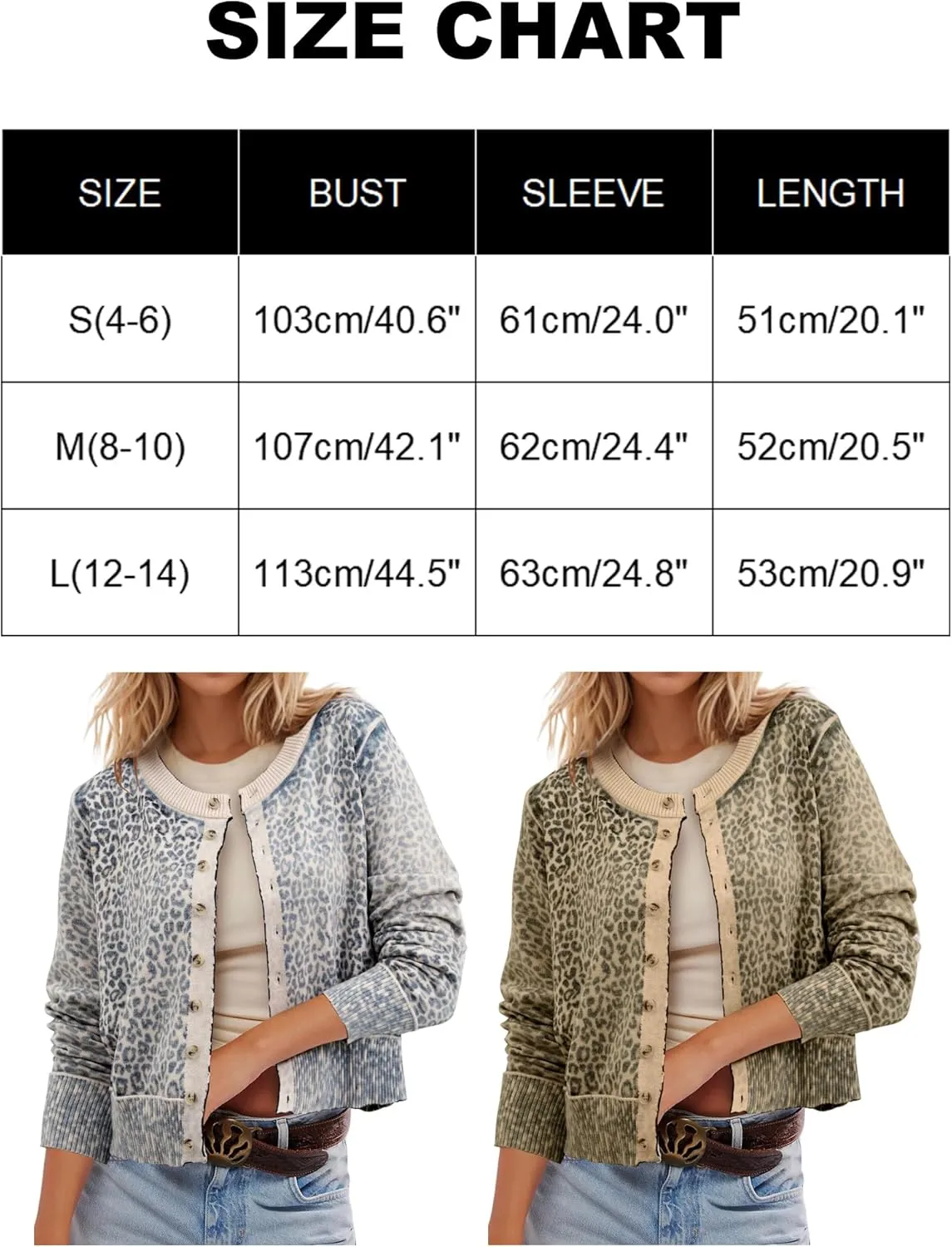 Leopard Cardigan Open Front Button Up Sweaters for Women Long Sleeve Shrug Cheetah Print Top Cropped Cardigan Jackets