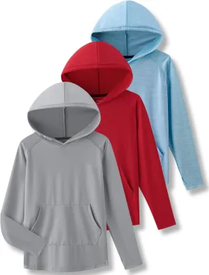 Liberty Imports 3 Pack: Youth Boys Teen Active Long Sleeve Hoodie Sweatshirts - Athletic Dry-Fit Hooded Pullover Shirts