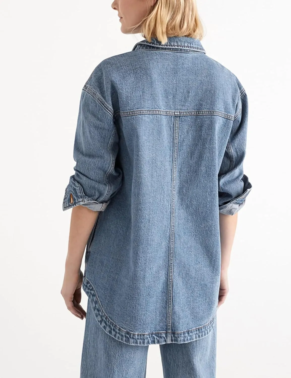 LifeShe Womens Oversized Jean Jacket Casual Button Up Denim Shirt Shacket Jacket Coat