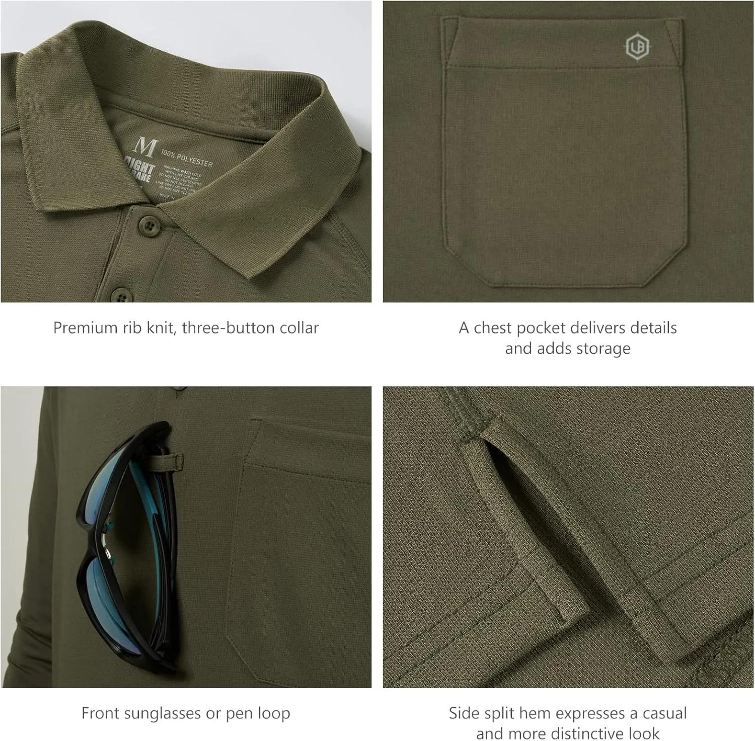 Lightbare Mens Performance Polo Shirt Moisture Wicking Quick Dry Tactical Pique Shirts Hiking Fishing Golf UPF 50