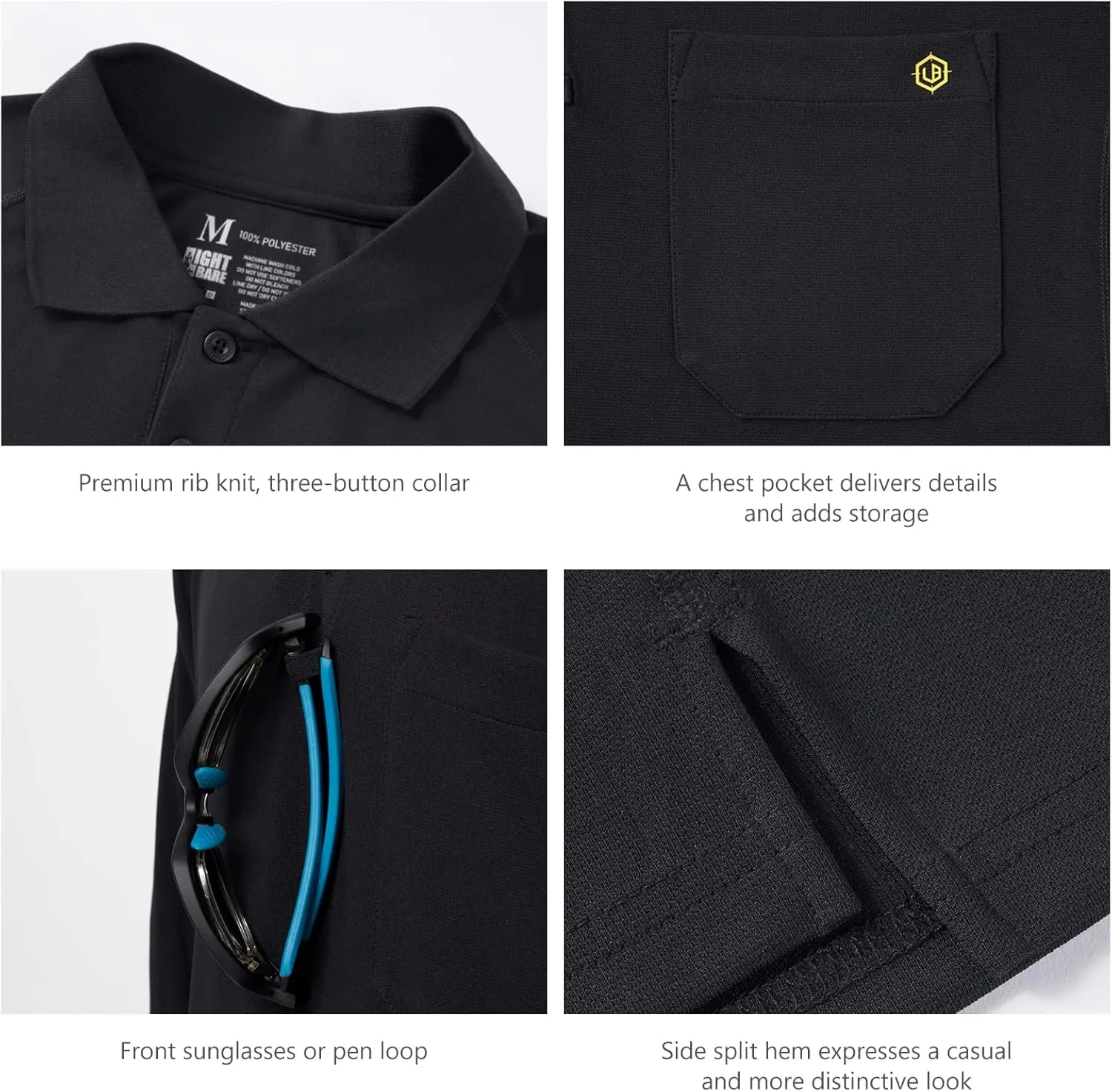 Lightbare Mens Performance Polo Shirt Moisture Wicking Quick Dry Tactical Pique Shirts Hiking Fishing Golf UPF 50