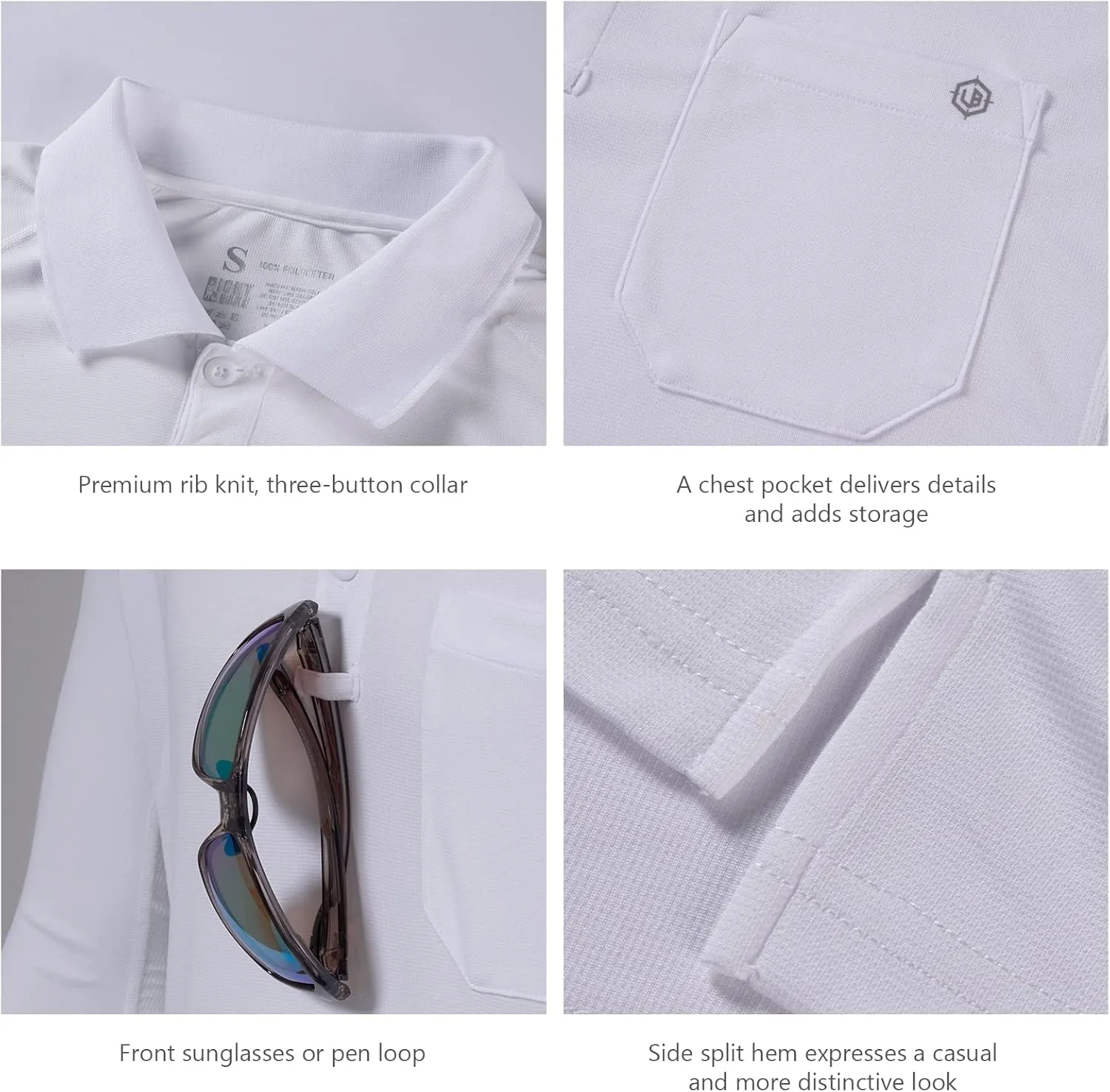 Lightbare Mens Performance Polo Shirt Moisture Wicking Quick Dry Tactical Pique Shirts Hiking Fishing Golf UPF 50