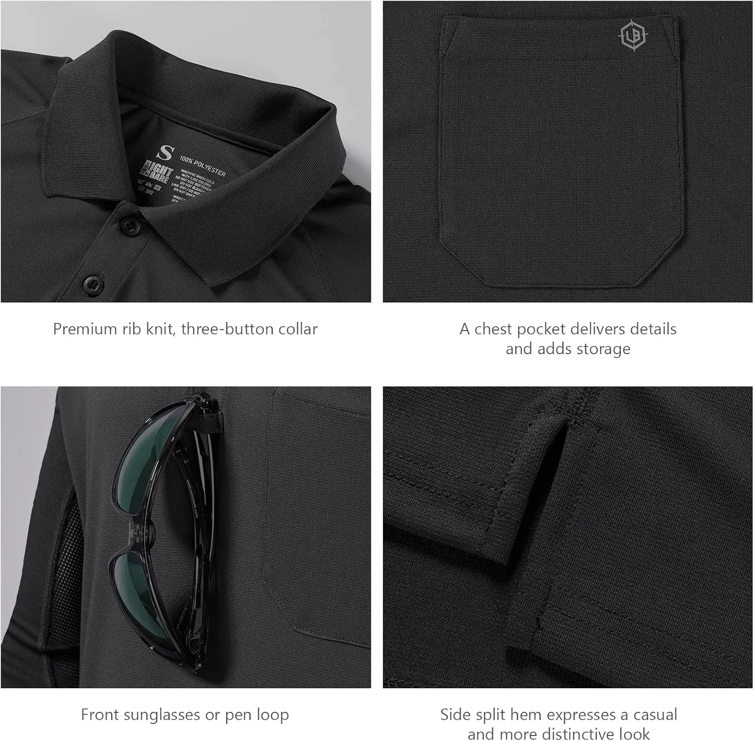 Lightbare Mens Performance Polo Shirt Moisture Wicking Quick Dry Tactical Pique Shirts Hiking Fishing Golf UPF 50