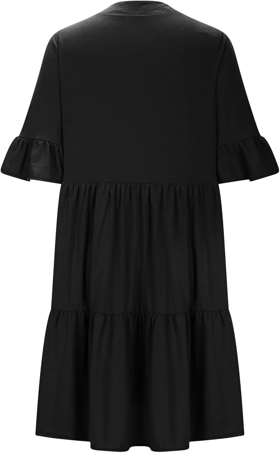 Lmdudan Womens Mini Beach Dress with Pockets 2025 Summer Trendy Dresses Ruffle Short Sleeve V Neck A Line Tiered Flowy Dress