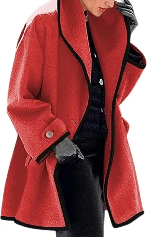 LOAIHA Women's Shawl Collar Trench Coats Wool Blend Lapel Single Breasted Long Cardigan Coat Lightweight Fall Winter Jacket