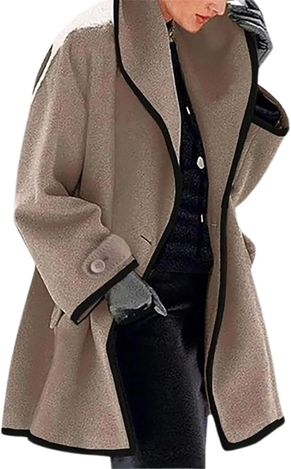 LOAIHA Women's Shawl Collar Trench Coats Wool Blend Lapel Single Breasted Long Cardigan Coat Lightweight Fall Winter Jacket