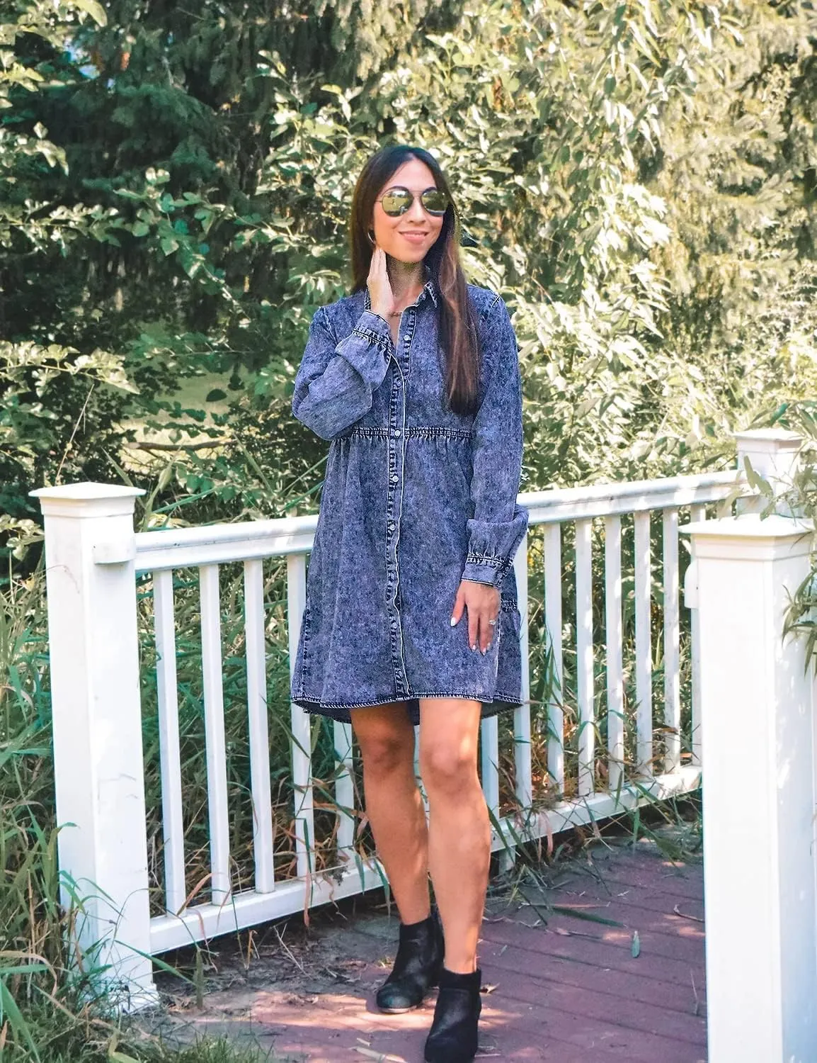 LookbookStore Long Sleeve Denim Dress for Women Jean Dress Button Down Casual Babydoll Denim Shirt Dress