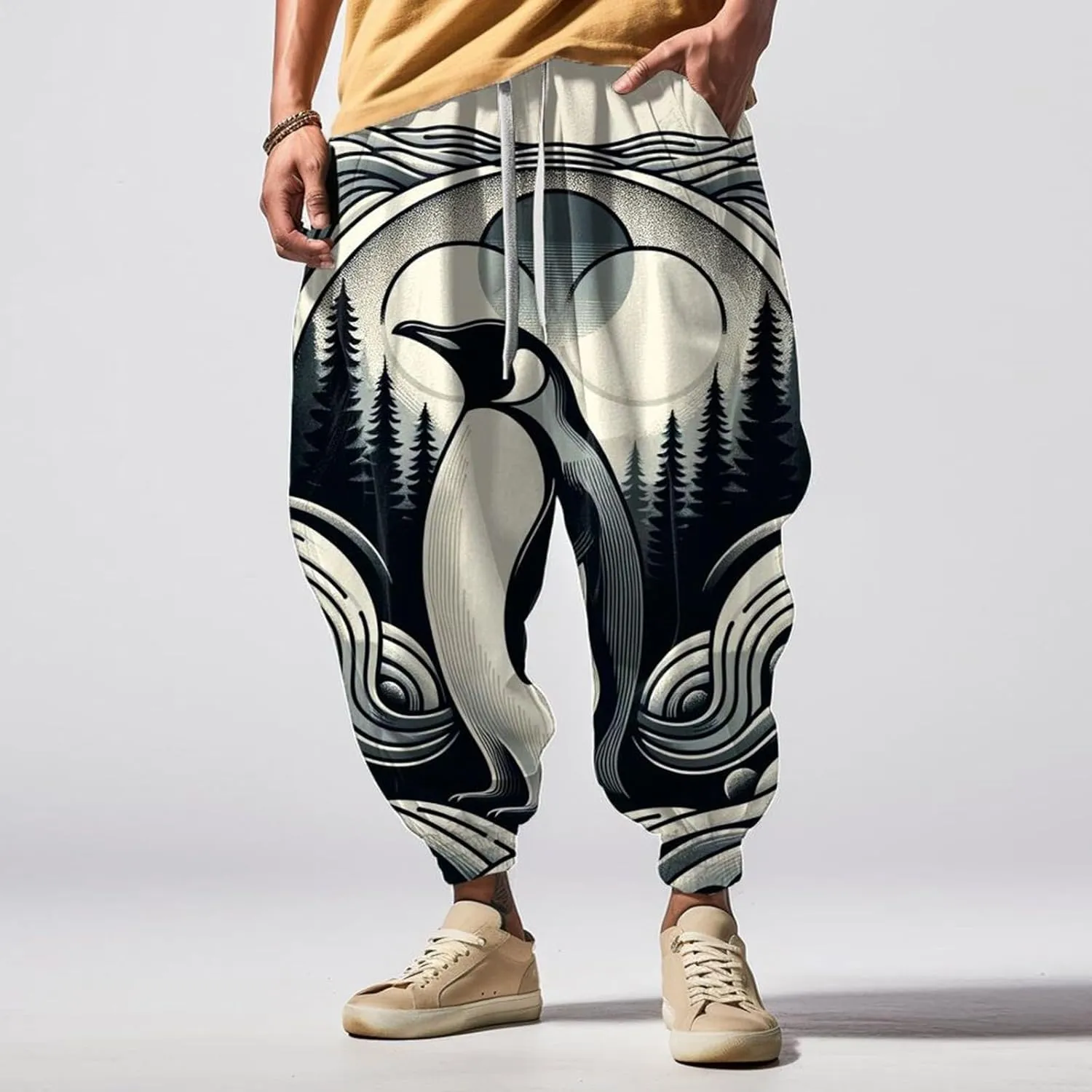 Low Crotch Sweats Fashion Street Feel Casual Sweatpants Drawstring Elastic Waist Boho Hippie Trousers Burning Man
