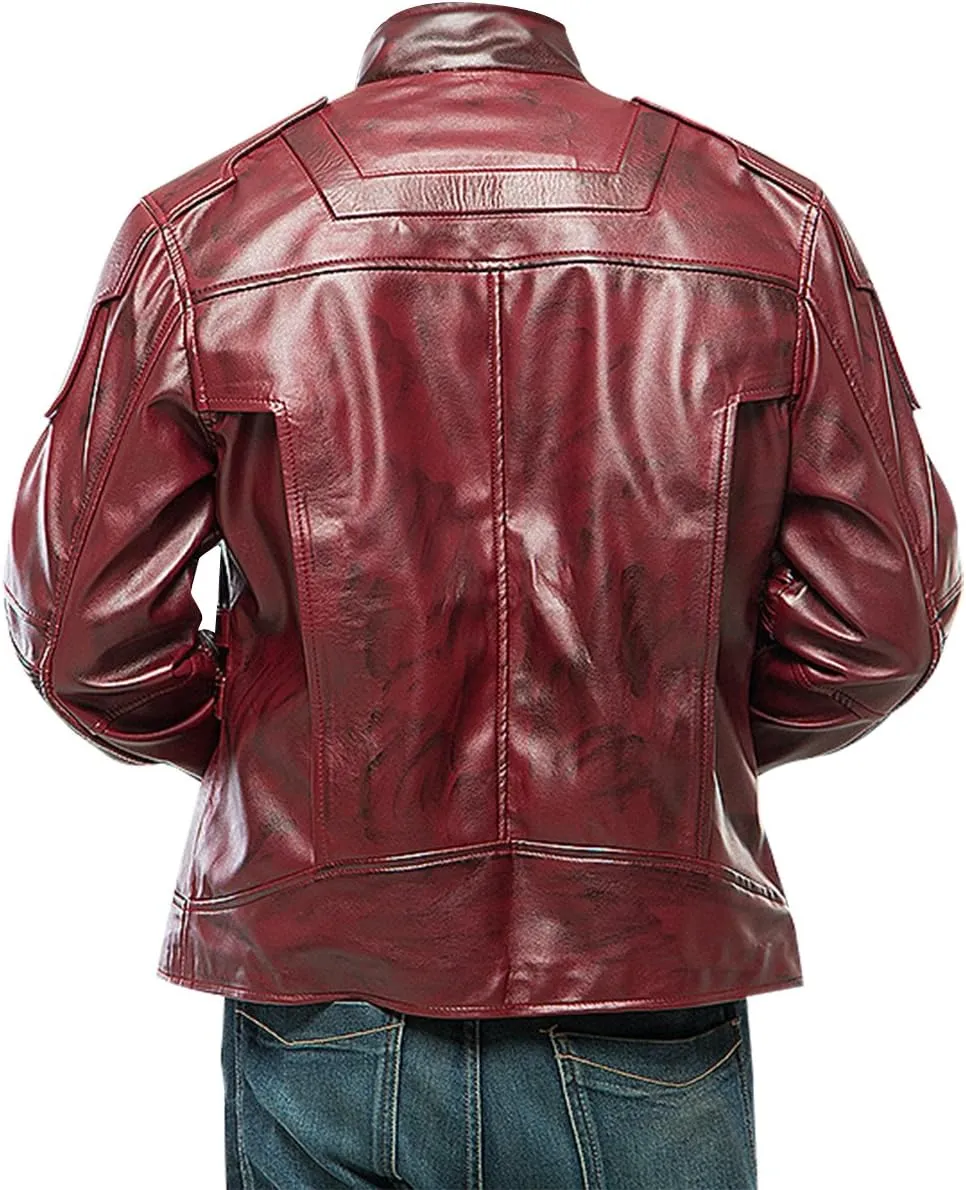 LP-FACON Mens Star Biker Maroon Halloween Cosplay Costume Leather Jacket Faux/Real