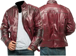 LP-FACON Mens Star Biker Maroon Halloween Cosplay Costume Leather Jacket Faux/Real
