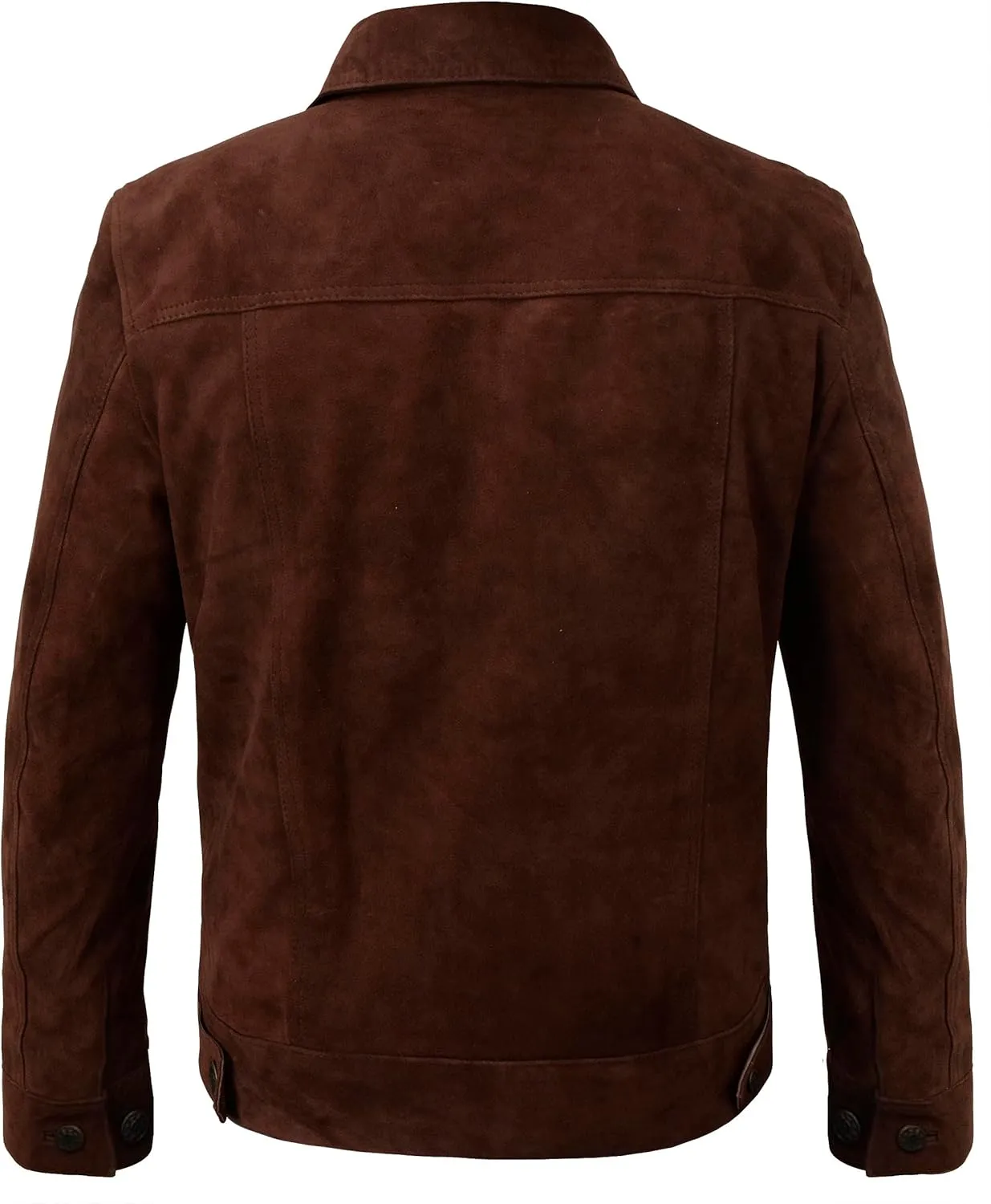 LP-FACON Mens Trucker Suede Leather Jacket - Western Style Cowboy Leather Jacket Brown/Black