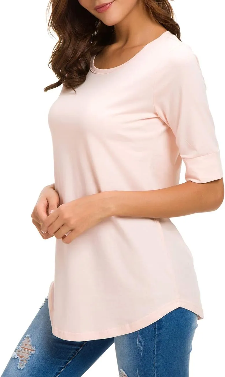 LUSMAY Womens Cotton Tops Summer Casual Fitted T Shirt Half Sleeve Tunic Comfy Tee