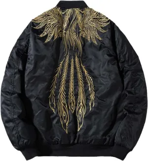 Ma-1 Winter Padded Jacket Men Embroidery Japanese Phoenix Warm Coat Cotton Baseball Hiphop Coats