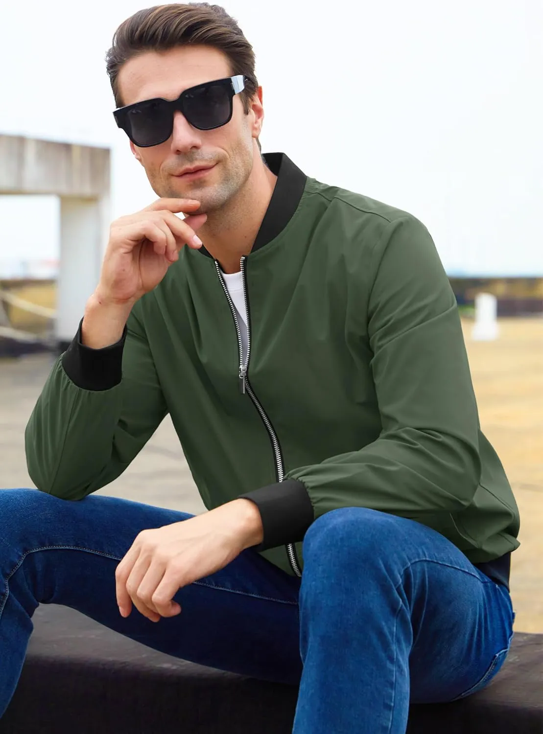 MAGCOMSEN Men's Bomber Jacket Lightweight Casual Zip Up Windbreaker Spring Fall Golf Coat with Pockets