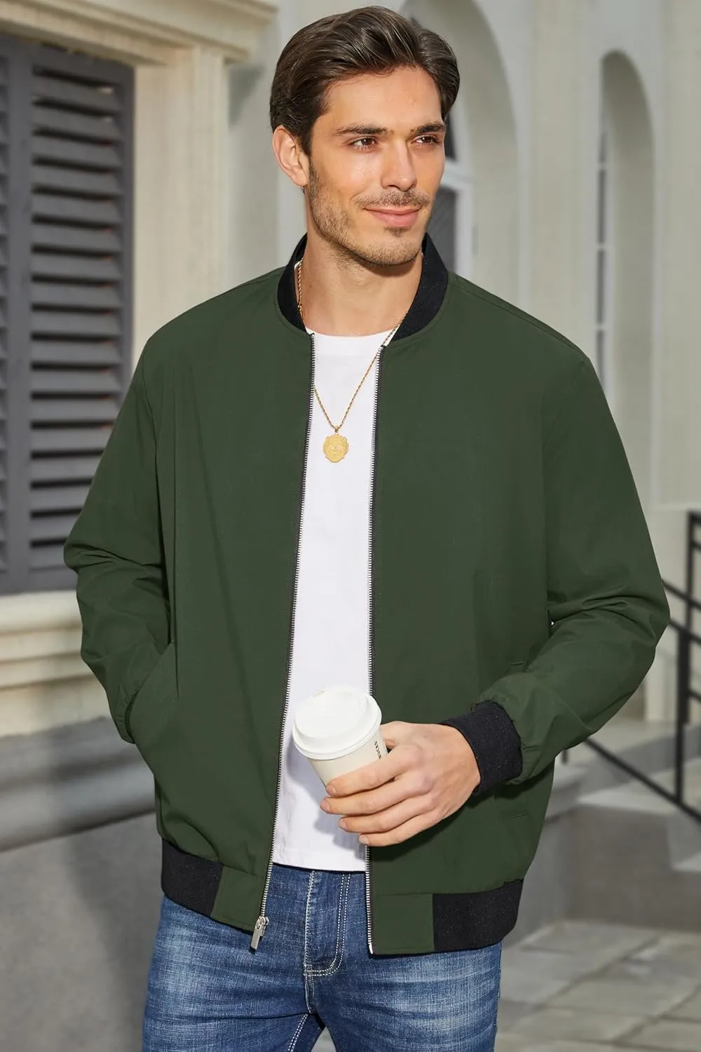 MAGCOMSEN Men's Bomber Jacket Lightweight Casual Zip Up Windbreaker Spring Fall Golf Coat with Pockets
